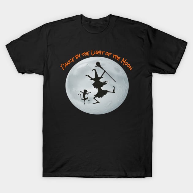 Witch and Black Cat Dancing by the light of the Moon Tee shirt T-Shirt by Bunnuku